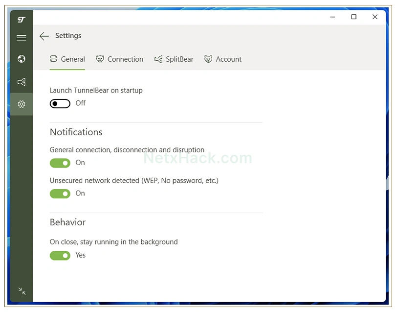 TunnelBear VPN 앱 설정 화면