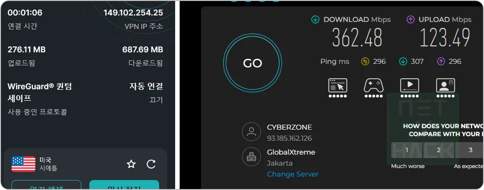 서프샤크 speedtest(속도 테스트) - 미국